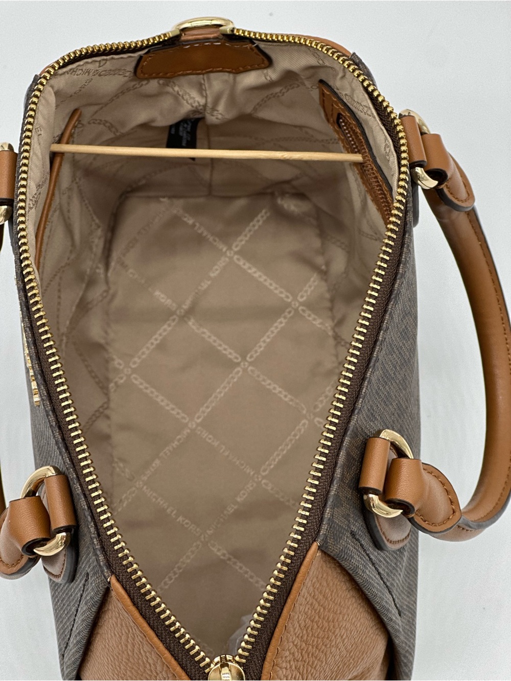 Michael Kors Brown and Tan Signature Dome Satchel - Picture 7 of 11